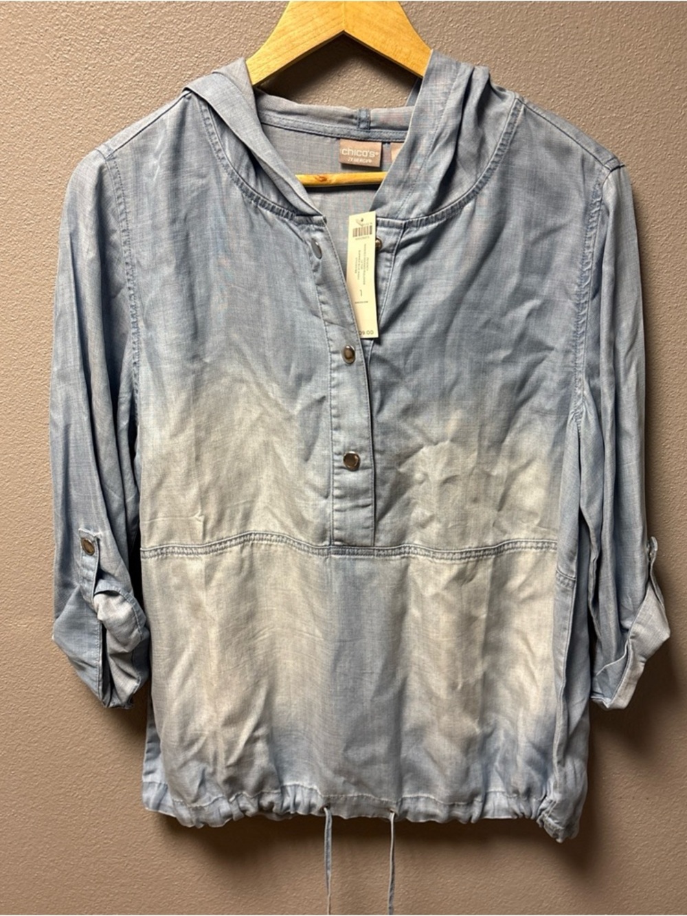 Chico’s Zenergy Washed Hooded Pullover Women’s Size 1, US 8/10